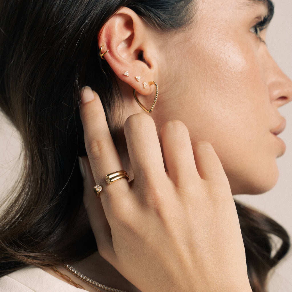 Anel Coração Brilhantes em Prata Dourada