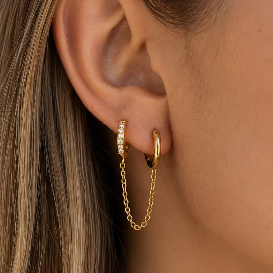 Brinco Corrente em Prata Dourada