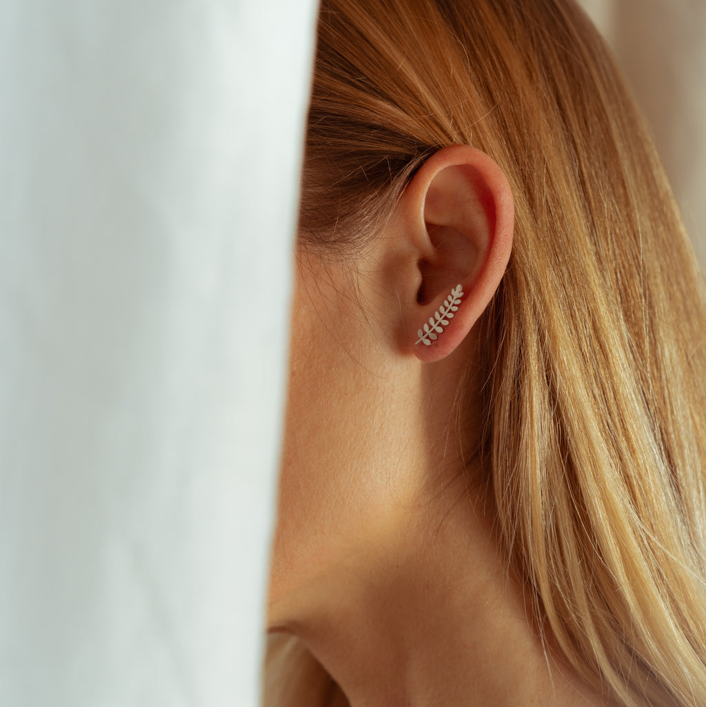 Silver asymmetric Fern earrings