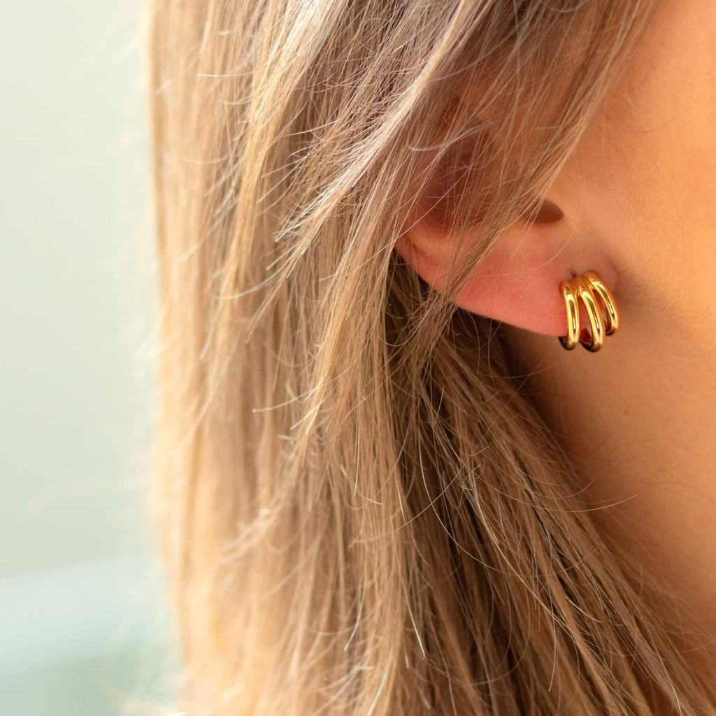 Brincos 3 argolas redondas dourados