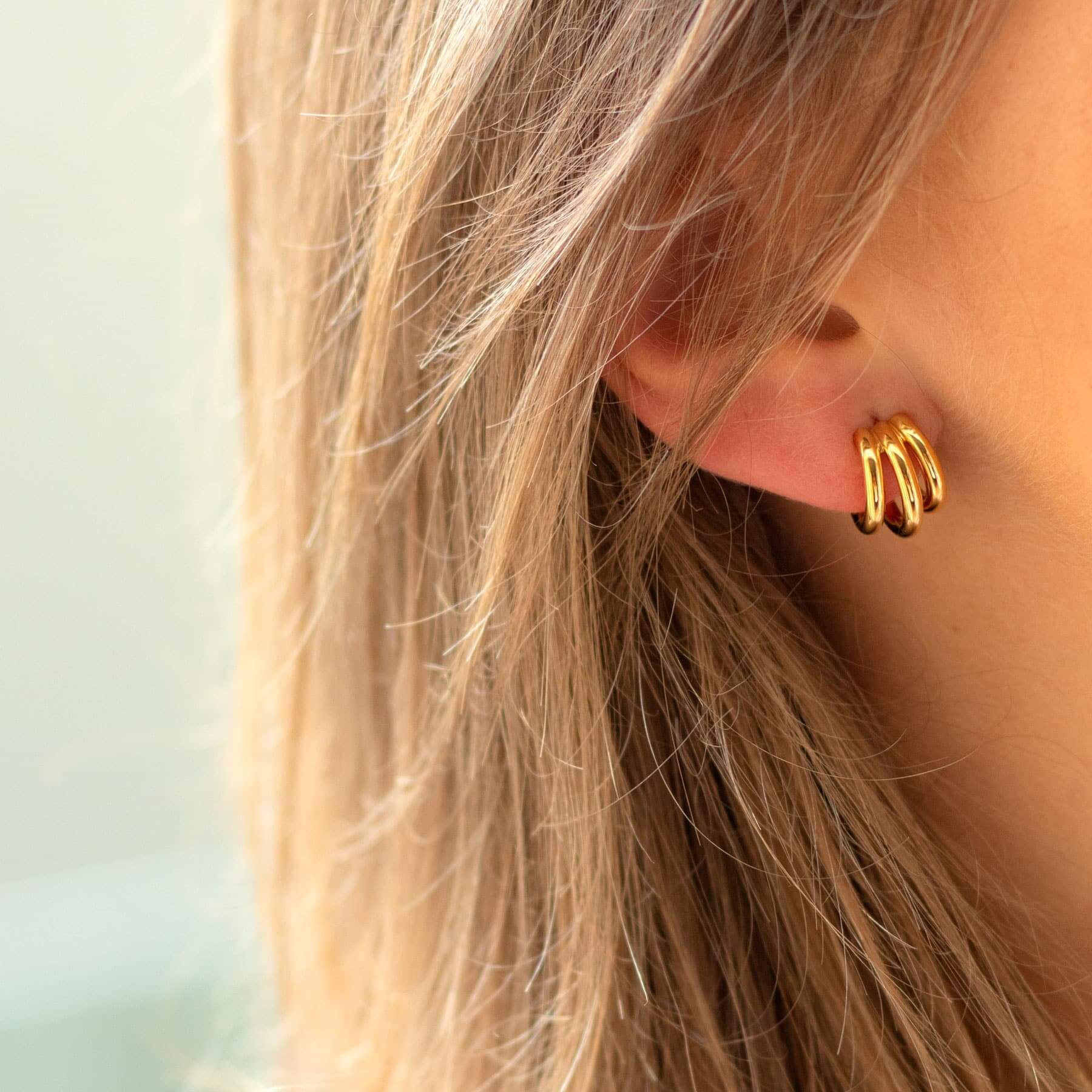 Brincos 3 argolas redondas dourados