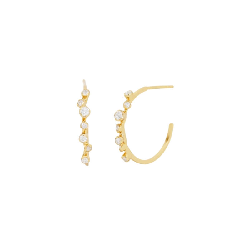 Brincos Argola Brilhantes em Prata Dourada