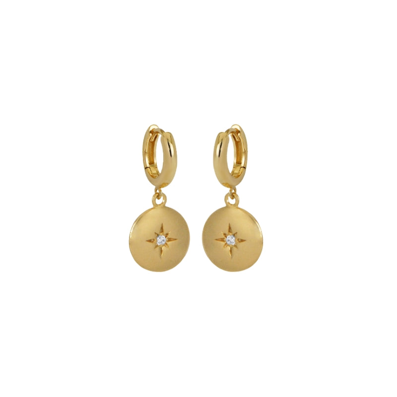 Brincos Argola Estrela Cintilante em Prata Dourada