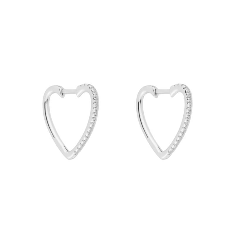 Brincos Argola Coração Brilhantes em Prata