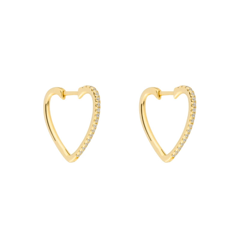 Brincos Argola Coração Brilhantes em Prata Dourada
