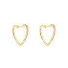 Brincos Argola Coração Brilhantes em Prata Dourada