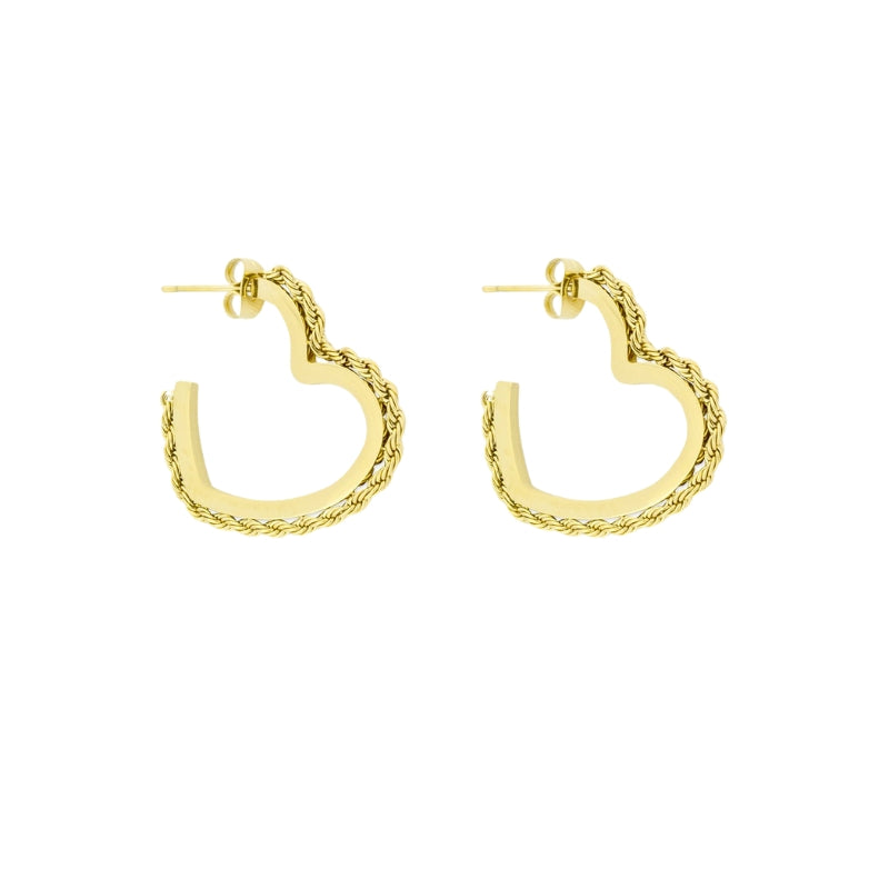 Brincos Argola Coração em Aço Dourado