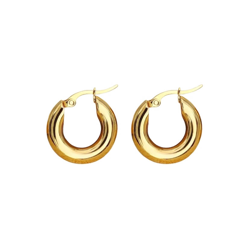 Brincos Argolas Médias em Aço Dourado