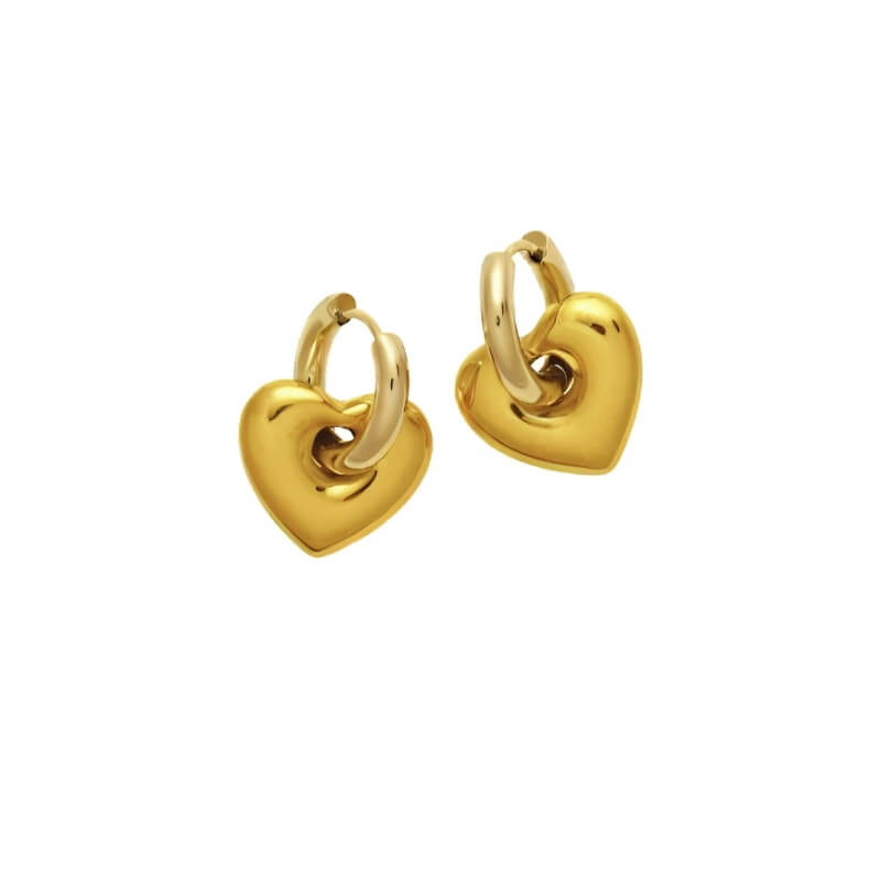 Brincos Argolas Coração em Aço Dourado