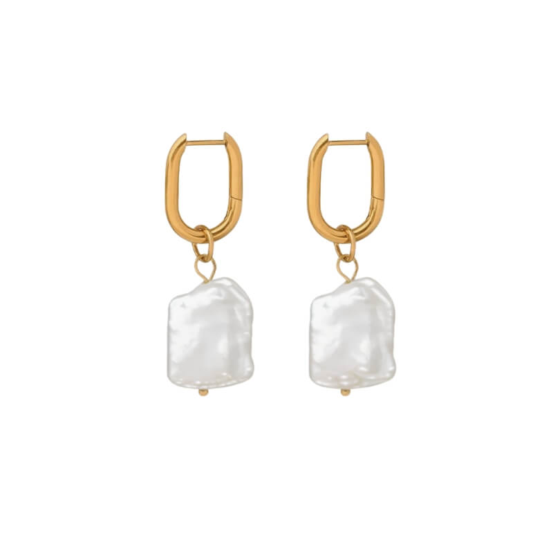 Brincos Argola Pérola e Aço Dourado