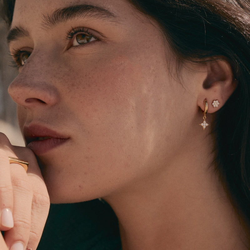 Brincos Flor Brilhantes em Prata Dourada