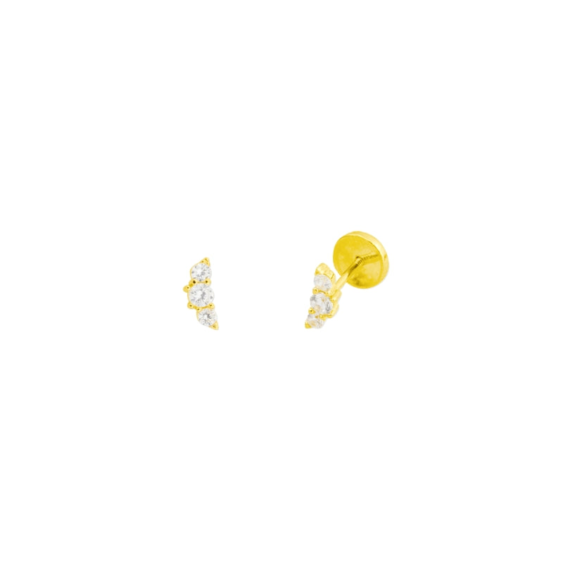 Brincos Piercing Brilhantes em Prata Dourada