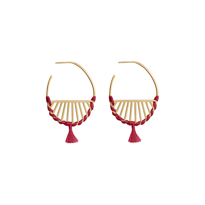 Brincos Boho tiras dourados fio tecido