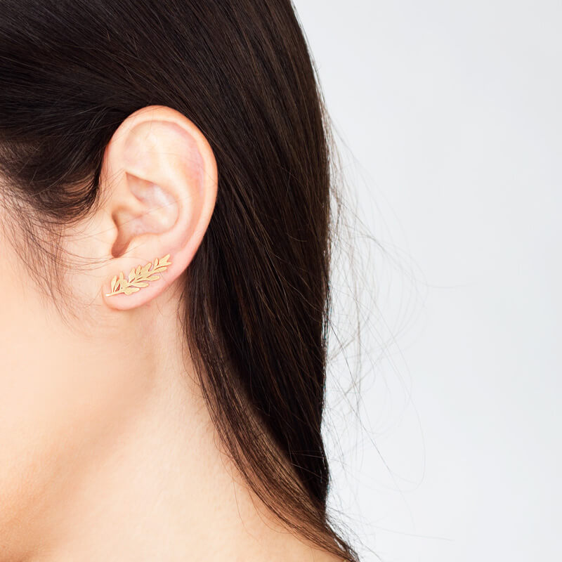 Brincos Folha de oliveira assimétricos dourados