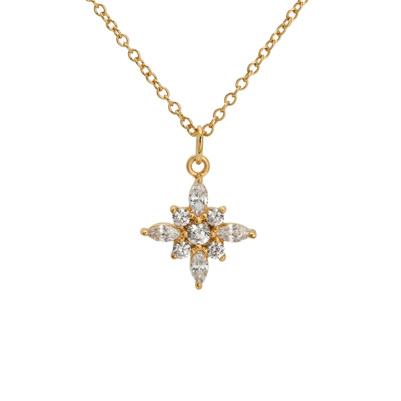 Colar Flor Brilhantes em Prata Dourada