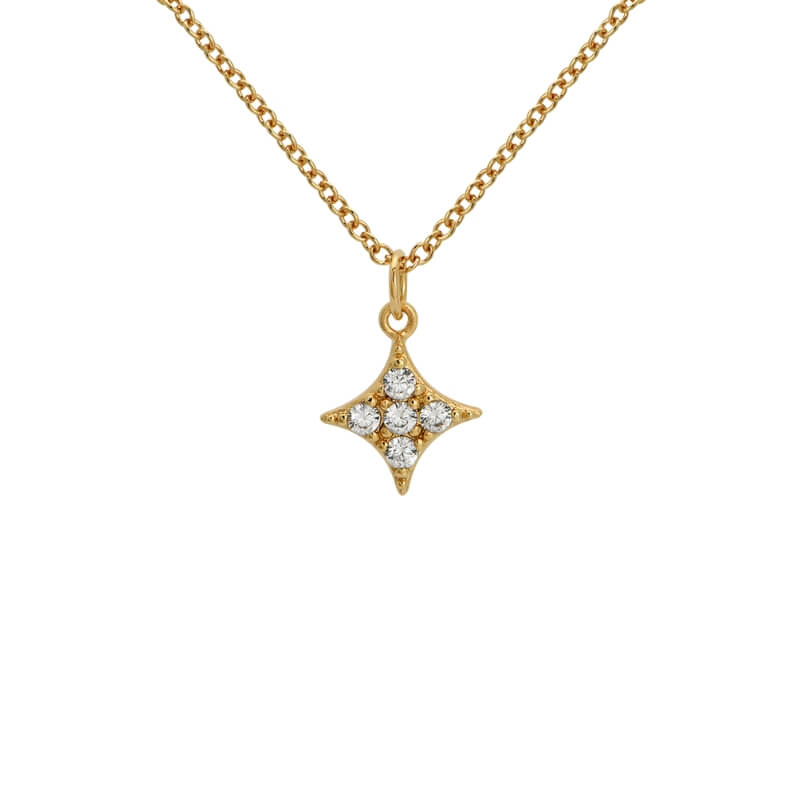 Colar Estrela Brilhantes em Prata Dourada