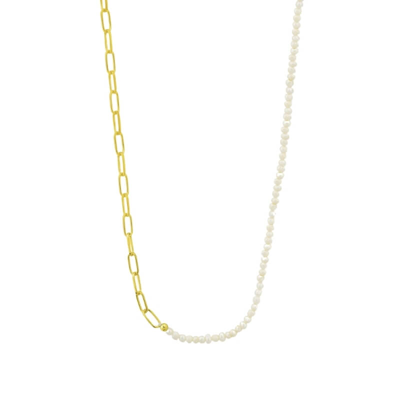 Colar Pérolas e Cadeado em Prata Dourada