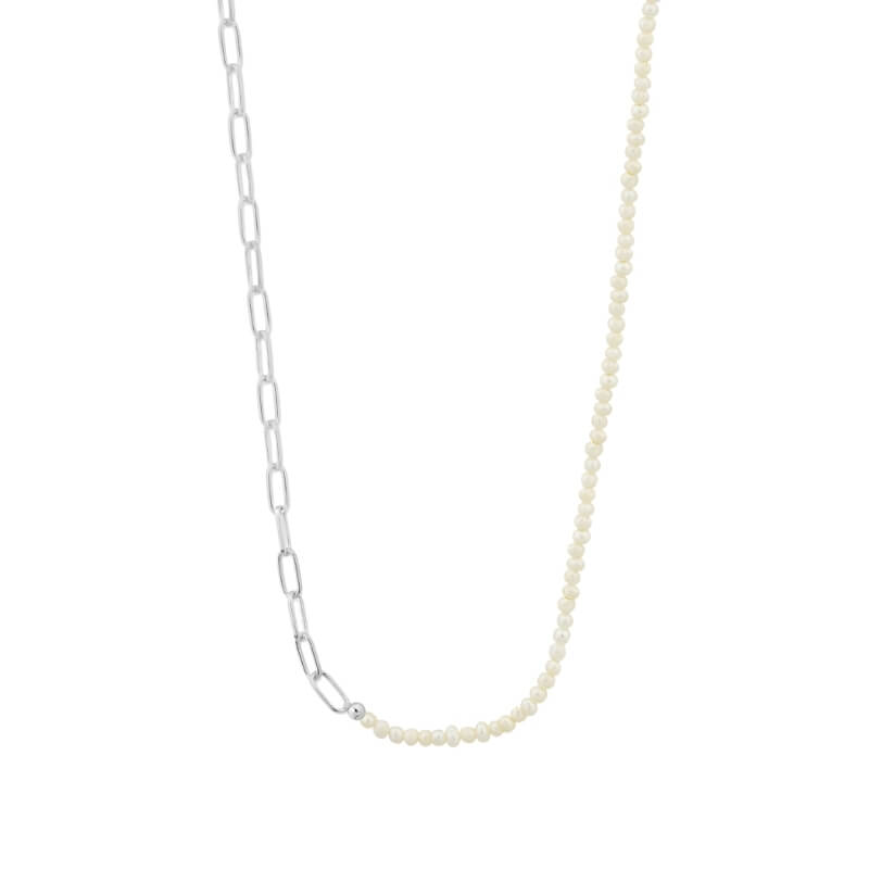 Colar Pérolas e Cadeado em Prata