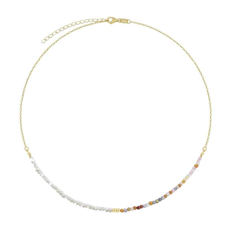 Colar Choker Pérolas, Missangas e Prata Dourada
