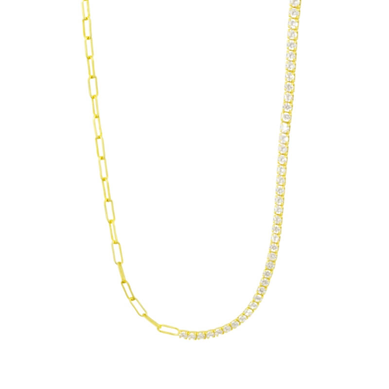 Colar Tennis Cadeado em Prata Dourada