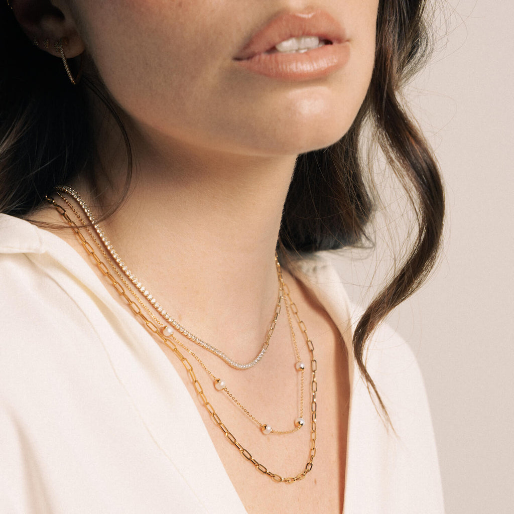 Colar Pérolas em Prata Dourada