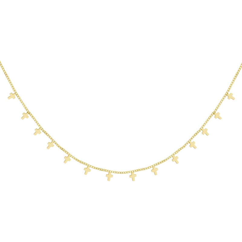 Colar Charms de Cruzes em Aço Dourado