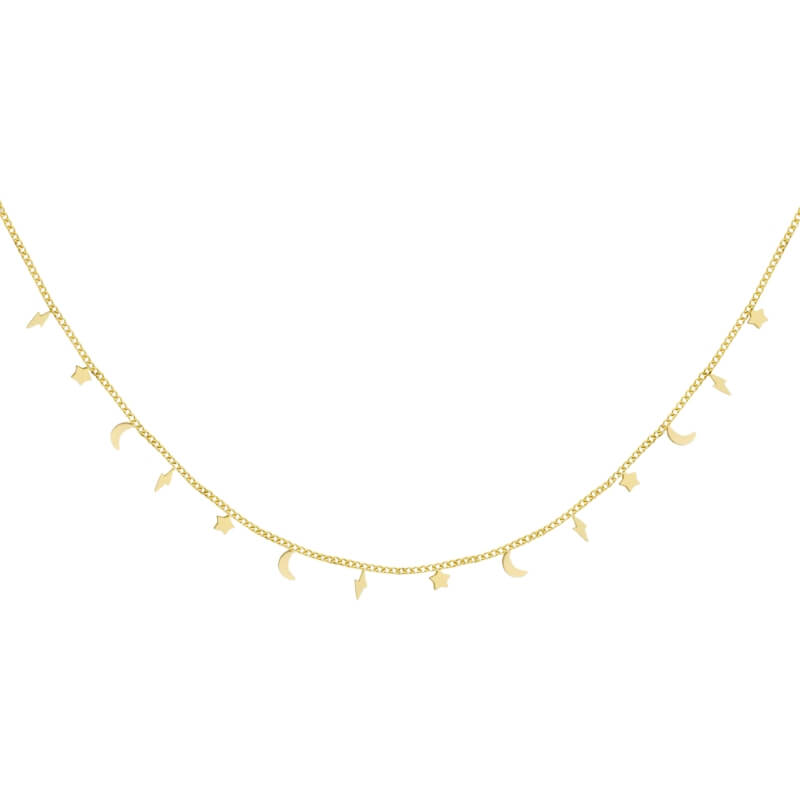 Colar Charms de Estrelas, Luas e Raios em Aço Dourado