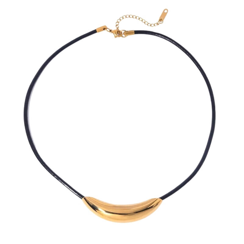 Colar Cordão e Aço Dourado