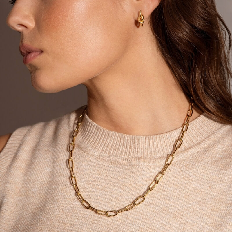 Colar Cadeado em Aço Dourado