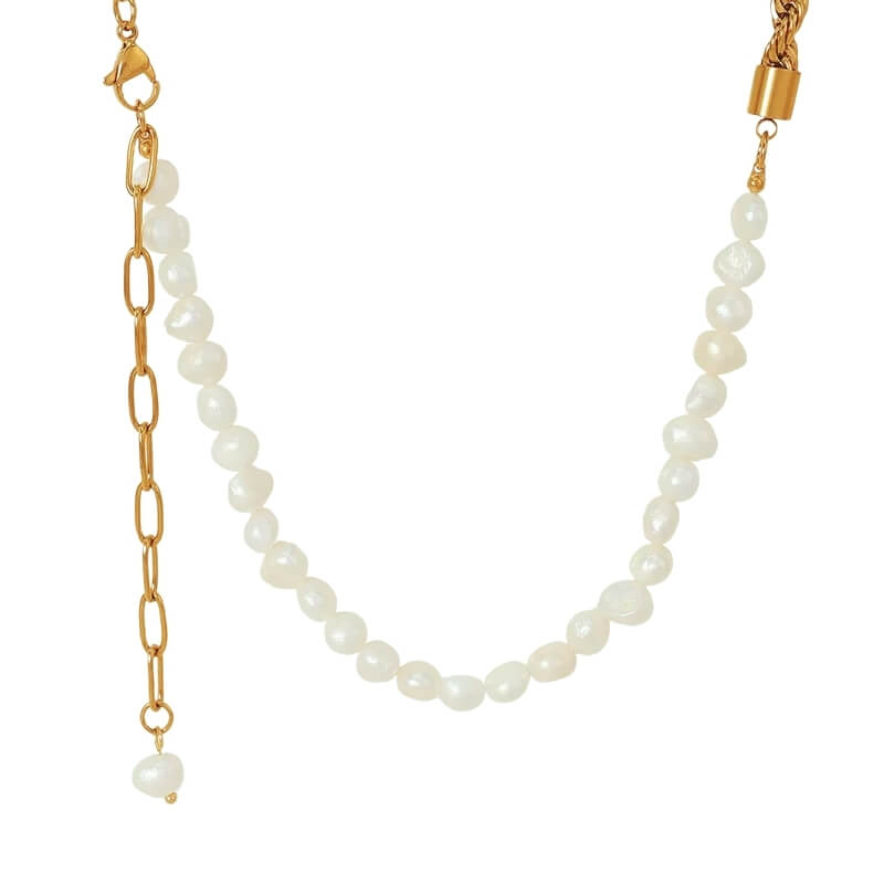 Colar Pérolas e Aço Dourado