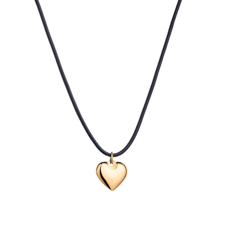 Colar Cordão com Pendente Coração em Aço Dourado