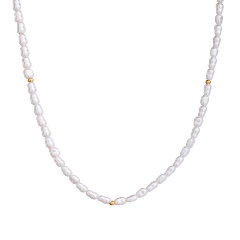 Colar Pérolas e Aço Dourado