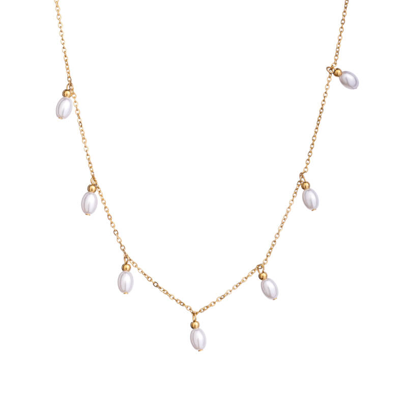 Colar Pérolas e Aço Dourado