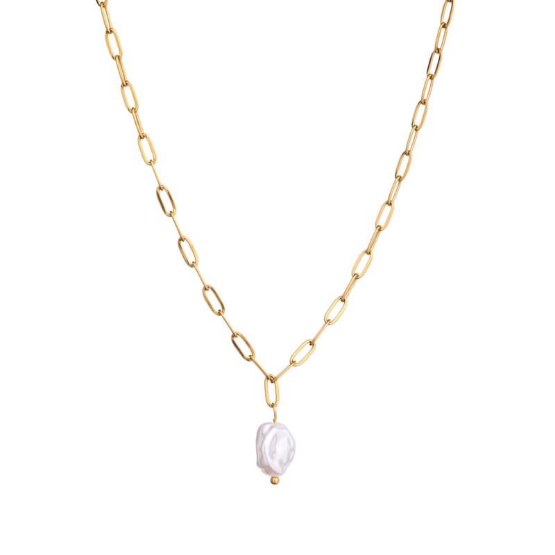 Colar Cadeado em Aço Dourado com Pérola