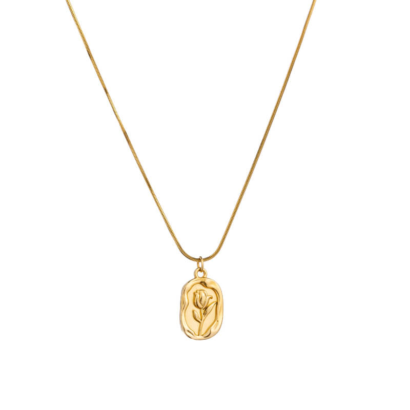 Colar Pendente Flor em Aço Dourado
