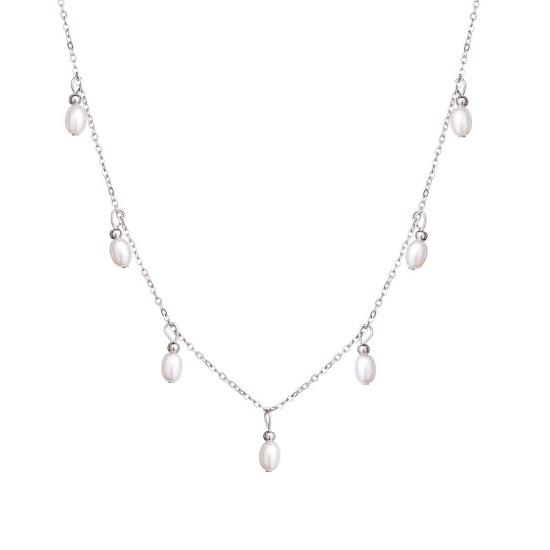 Colar Pérolas e Aço Prateado