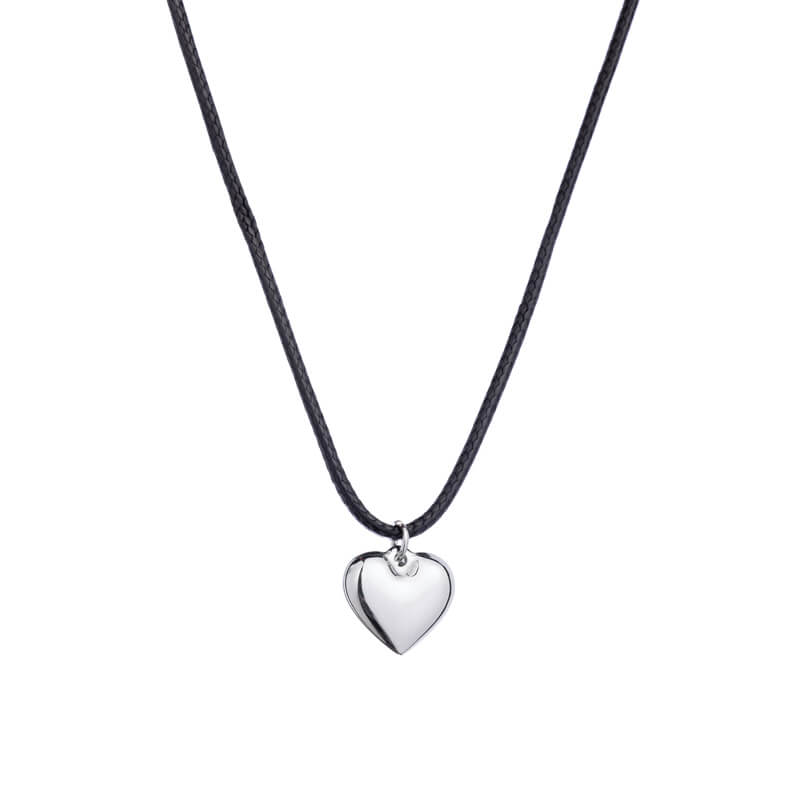 Colar Cordão com Pendente Coração em Aço Prateado