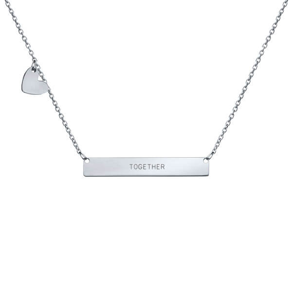 Colar Chapa gravação horizontal coração prateada