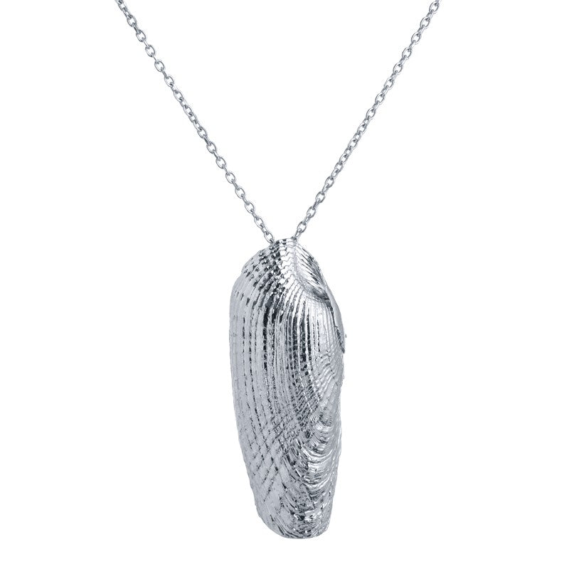Colar concha alongada grande prateado