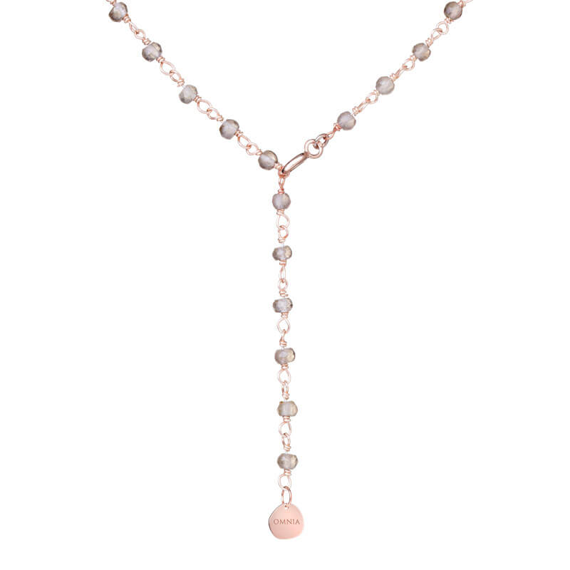 Colar Pedras castanhas fio rosa