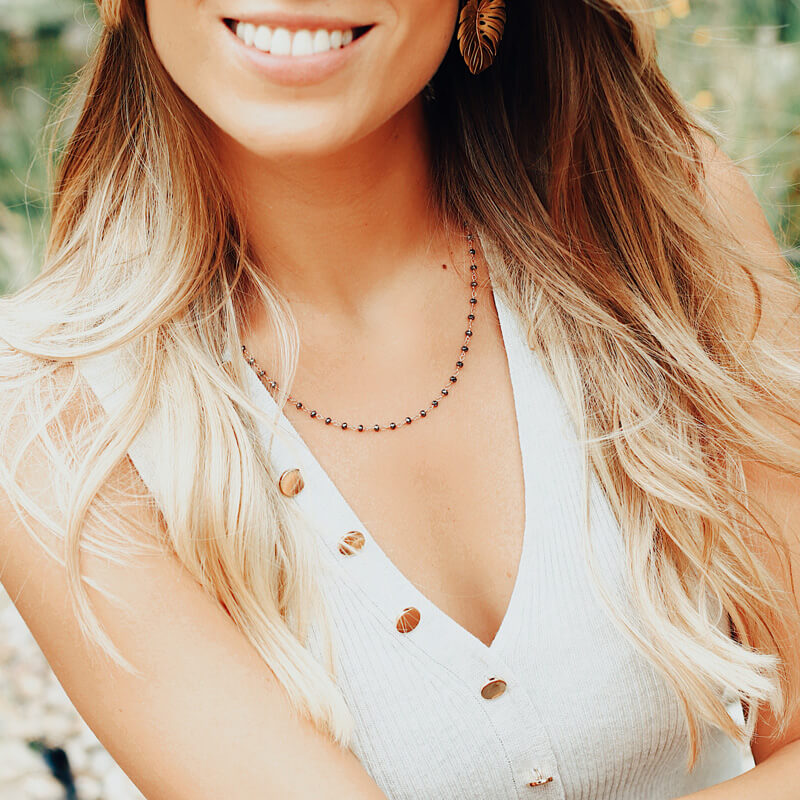 Pulseira Pedras Hematite fio rosa