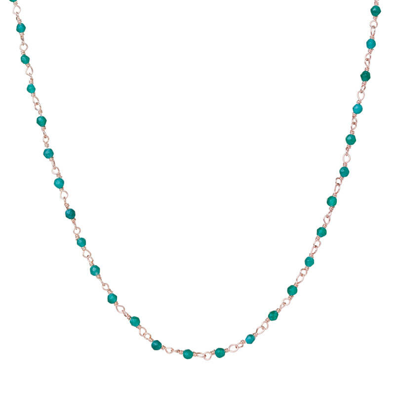 Colar Pedras verdes fio rosa