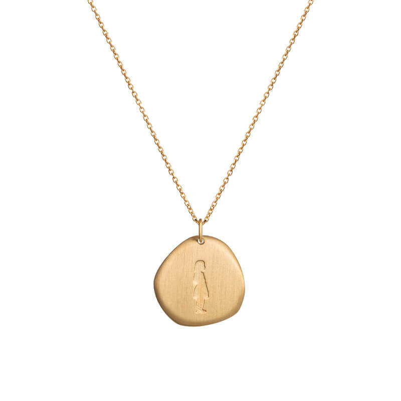 Colar 1 menina medalha baixo-relevo dourado