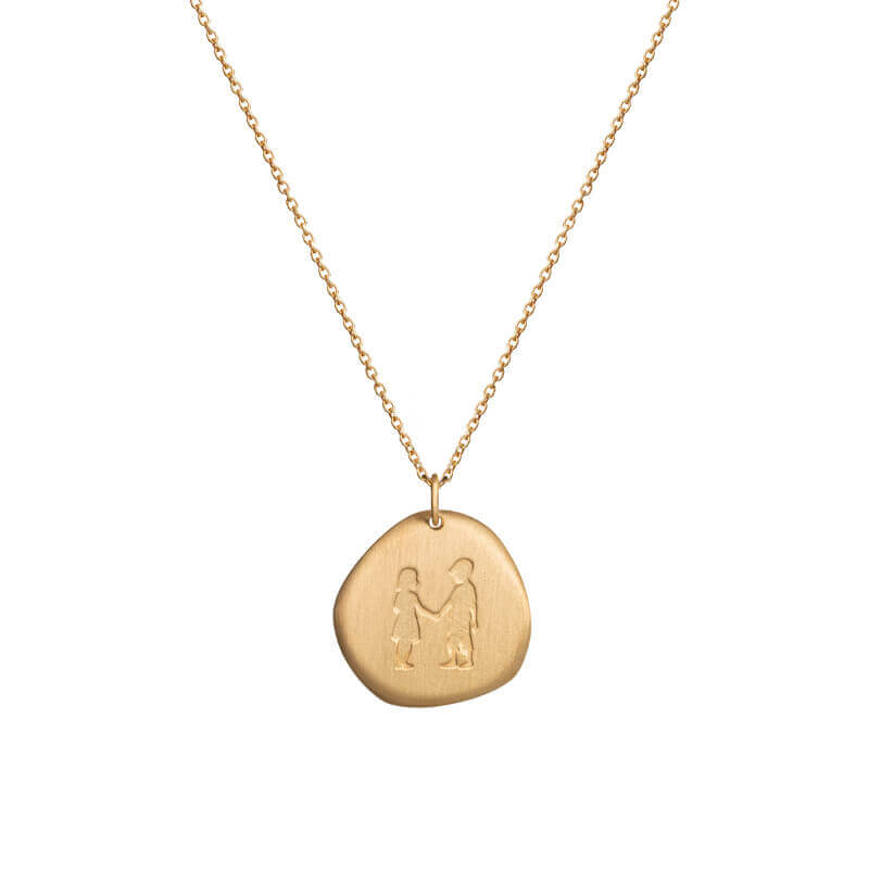 Colar 1 menino e 1 menina medalha baixo-relevo dourado