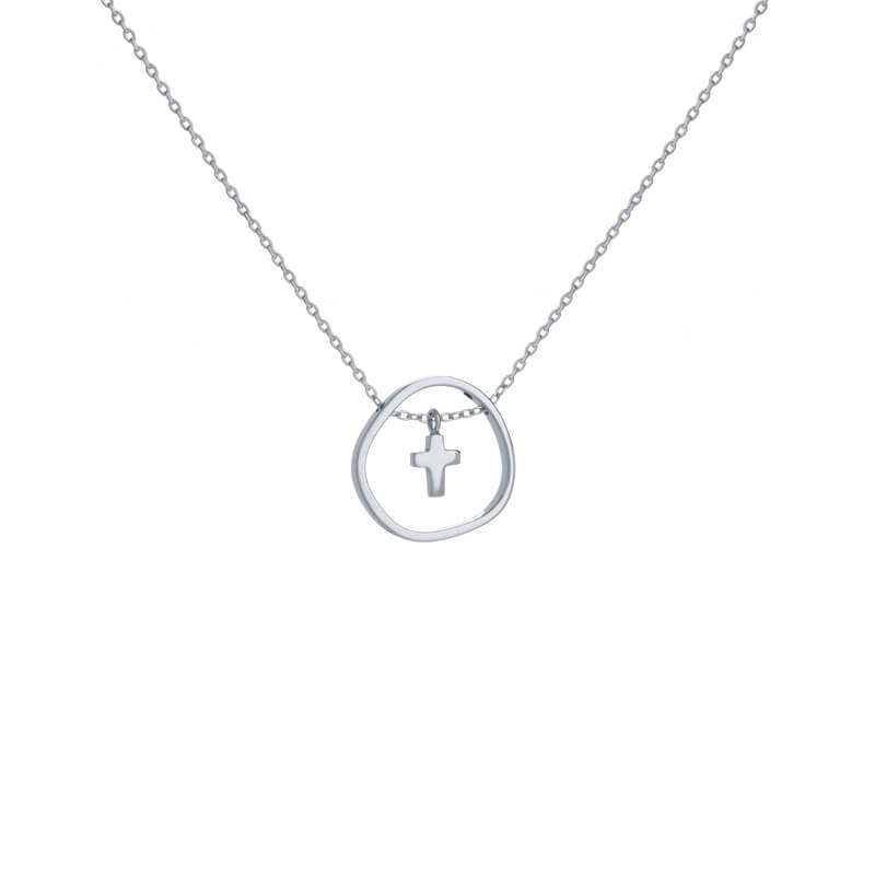 Colar Contorno cruz prateado