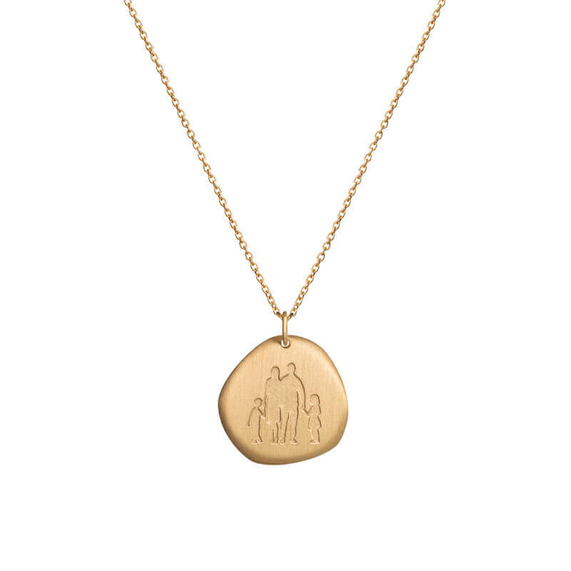 Colar Casal com 1 menino e 1 menina medalha baixo-relevo dourado