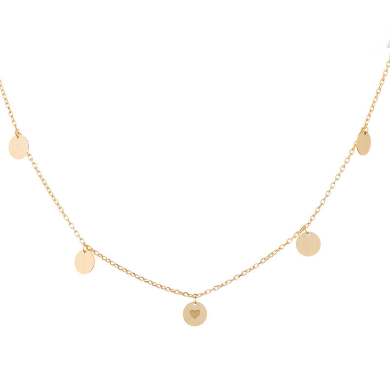 Colar Chapinhas medalha coração baixo-relevo dourado