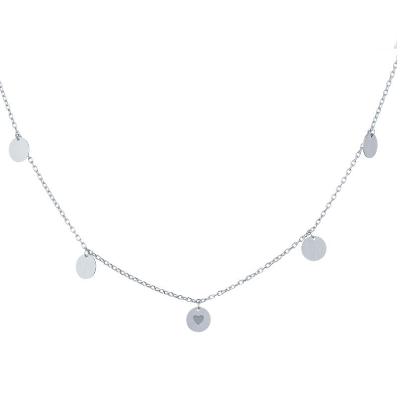 Colar Chapinhas medalha coração baixo-relevo prateado