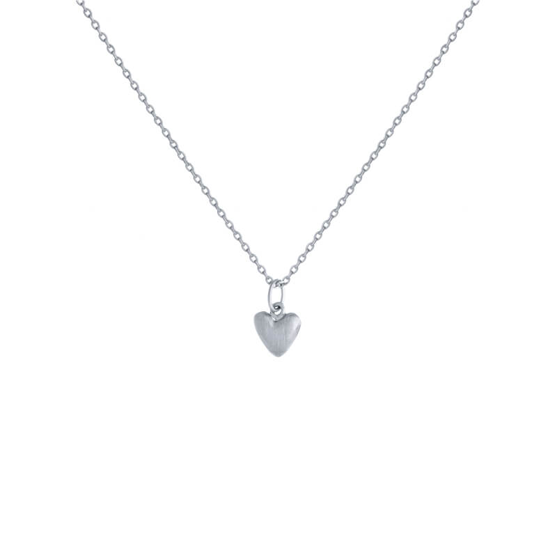 Colar coração pequeno com volume prateado