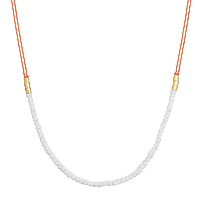 Colar missangas fio tecido vermelho dourado